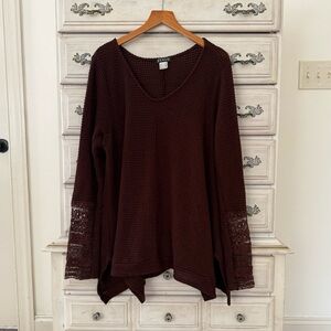 Venus Brown Waffle Hippie Crochet Sleeve Top
